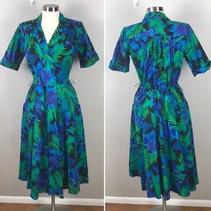 Vtg 80s 90s Shirt Dress 50s Style Bold Tropical